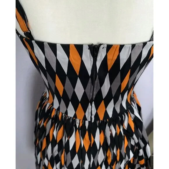 PINUP COUTURE PUG Jenny Halloween Harlequin Dress Large Black Orange Vintage - Picture 4 of 11